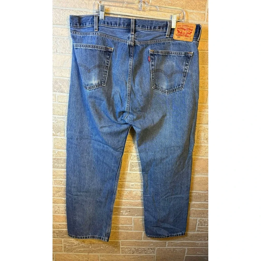Levis 505‎ Mens Size 42x30 Regular Straight Fit Jeans Medium Blue Washed Denim